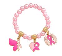 OAJABBGE De Perles Réglable Inspiré du Ruban Rose Ruban Symbolique Breloque Blé en Alliage pour Femmes Bijoux Accessoires Poignet Élégant Alliage Rappel Santé