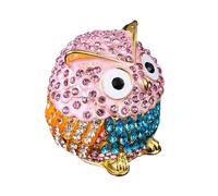 OAJABBGE Elegant Owl Themed Jewelry Organizers with Diamonds Accent Secure Metal Case for Rings Collections Decorative Owl Jewelry Holder
