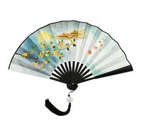 OAJABBGE Éventail pliable de peinture chinoise double face vintage avec glands en plastique pliable pour les fêtes