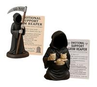 OAJABBGE Soutenez Émotionnellement Macaber Humour Résines Sculpture De Mort avec Tasse À Café Et Chats Faisant La Sieste Étagère Bureau Pièce D'affichage Humour Ornement Bureau