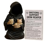 OAJABBGE Soutenez Émotionnellement Macaber Humour Résines Sculpture De Mort avec Tasse À Café Et Chats Faisant La Sieste Étagère Bureau Pièce D'affichage Humour Ornement Bureau