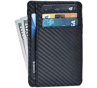 Oak Leathers Portefeuille en cuir pour homme et femme - Portefeuille fin RFID avec porte-cartes de crédit, 1 fenêtre d'identité, poche avant, ébène, S, Minimaliste