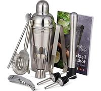 Oak & Steel - 10 Pièces Ensemble-Cadeau Shaker à Cocktail Professionnel en Acier Inoxydable - Kit Barman avec Livre de Recettes Cocktail & Shot - Cadeau de Noël