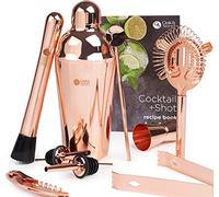 Oak & Steel - 10 Pièces Shaker à Cocktail Professionnel en Acier Inoxydable, Or Rose/Cuivre - Kit Barman avec Livre de Recettes Cocktail & Shot - Cadeau, Maison, Restaurant