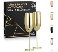 Oak & Steel - 2 Flûtes à Champagne Dorées (280 ml) - Verres à Prosecco en Acier Inoxydable Doré avec Boîte Cadeau