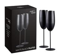 Oak & Steel - 2 flûtes à champagne noir mat, 280 ml, verres à prosecco en acier inoxydable noir mat avec coffret cadeau