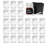 Oak & Steel - 24 Mini Bocaux en Verre avec Clip, 48 Étiquettes & Stylo (100ML) - Herbes Épices Confiture Conserves - Anniversaire, Mariages, Décorations, Cadeaux Invités
