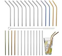 Oak & Steel - 26 Pailles Réutilisables En Acier Inoxydable Multicolore - Courbées Et Droites, Avec 4 Brosses De Nettoyage - Parfaites Pour Tout, Des Smoothies Aux Cocktails