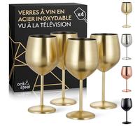 Oak & Steel - 4 Élégants Verres À Vin En Acier Inoxydable Or Mat, 500ml - Set De Verres Incassables, Pour Mariages, Anniversaires, Fêtes De Fin D'année