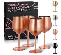 Oak & Steel - 4 Élégants Verres À Vin En Acier Inoxydable Or Rose Mat, 500ml - Set De Verres Incassables, Pour Mariages, Anniversaires, Fêtes De Fin D'année