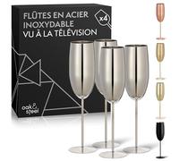 Oak & Steel - 4 Flûtes à Champagne en Acier Inoxydable Argenté mit Coffret Cadeau, 285ml - Élégant, Solide & Incassable - Fêtes en Plein Air, Pique-niques, Plage & Piscine
