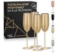 Oak & Steel - 4 Flûtes À Champagne En Acier Inoxydable Avec Boîte Cadeau, Or Mat - 284 Ml