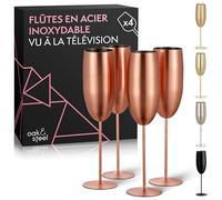 Oak & Steel - 4 Flûtes À Champagne Verres À Prosecco, Acier Inoxydable Finition Or Rose Cuivre, 285ml - Emballage Cadeau