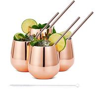 Oak & Steel - 4 Verres à Vin en Acier Inoxydable Rose Gold sans Pied, 4 Pailles en Métal & Brosse de Nettoyage, 350 ml - Double Paroi, Robuste & Incassable - Coffret Cadeau pour Noël