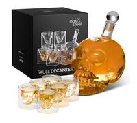 Oak & Steel - Carafe Tête de Mort Crâne (700ml), 6 Verres à Whisky Crâne (75ml) - Déco de Table, Cadeau Original de Saint-Valentin, Fête Pères & Anniversaire pour Homme