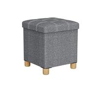 Oak & Tea 30 x 30 x 30 cm - Tabouret de rangement avec pieds - Tabouret carré avec housse en lin - Boîte de rangement à pois pour salon, chambre à coucher, entrée - Gris