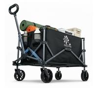 Oak & Tea Chariot de Transport Pliable Tout Terrain, Freins, Roues Amovibles, Poignée Réglable, Jardin Plage Camping BBQ, Noir