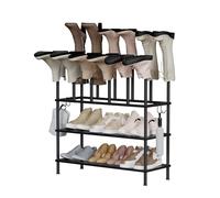 Oak & Tea Étagère à Chaussures 2-en-1 Métal Noir avec Porte-Bottes