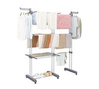 Oak & Tea Séchoir à Linge Pliable, 83 x 200 cm Etendoir Linge Réglable à 4 Niveaux, Extérieur, Montage Facile, Grande Capacité, avec roulettes de Frein, Gris