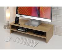 Oak Wood Stand Two Shelves Laptop/TV/Monitor Riser PC/Desk Organizer with Smart Phone Holder/54cm (L) x 24.5cm (D) x 14.5cm (W)