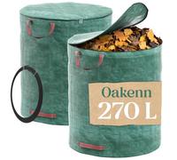 Oakenn - 2 Sacs à Végétaux avec Couvercle 270 L - Idéal Ramassage Feuilles, Déchets Verts, Herbes - Avec Poignées - Ultra Résistants - Tissage 150 g/m² - Sacs de Jardin Réutilisables - SJC272
