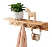 OAKERLAND Chêne Etagere Murale avec Crochets, 70cm Flottante Etagere Murale en Bois Massif, Patere Portemanteaux avec Etagere pour Salle de Bain, Chambre, Salon, Entrée, Bureau (70cm - 6Crochets)