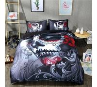 OakiTa Gothique Squelette Housse de Couette Parure de lit 3D Imprimé Gothique Tête de Mort Motif Rose Housse De Couette Microfibre avec 2 taies d'oreillers (A05,220 x 240 cm)