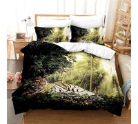 OaKita Housse de Couette Tigre Animal Vert Forêt Parure De Lit Animal Tigre Microfibre 3D Tigre Imprimé Parure de Lit 3 Pièces avec 2 Taies d'oreiller (A07,140x200cm/50x75cm)