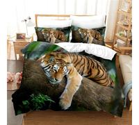 OaKita Housse de Couette Tigre Animal Vert Forêt Parure De Lit Animal Tigre Microfibre 3D Tigre Imprimé Parure de Lit 3 Pièces avec 2 Taies d'oreiller (A08,90x190cm/50x75cm)