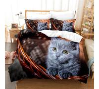 OaKita Noir Chat Housse de Couette Animaux Imprimé Parure De Lit Chat Microfibre Noir Chat Design Housse Couette avec 2 Taie d'oreiller (A03,200x200cm/50x75cm)