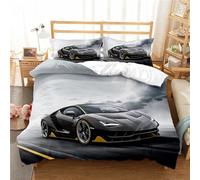 OaKita Parure de Lit Voiture de Sport Bleu Noir Housse de Couette Imprimé Voiture de Sport Microfibre Fast Furious Course 3 pièces pour Adolescents Garçons (A01,140x200cm/50x75cm)