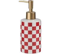 OAKJncjL Distributeur de Savon, Distributeur Rechargeable en céramique de Lotion Savon modèle Damier avec la Pompe pour, 300ml/10.6oz(Red)