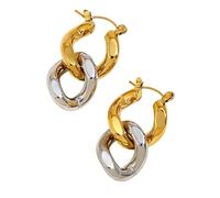 OAKKY 18K Or Plaqué Deux Tons Chaîne Boucles D'Oreilles Pour Femmes Goutte Pendantes Or Et Argent Lien Clou Boucles D'Oreilles Petit Tendance Délicat Pendantes Bijou