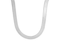 OAKKY 5MM Délicat Finesse Hip Hop Roche Lame Forme Plat Chevrons Serpent Ras de Cou Chaîne Collier Unisexe en Acier Inoxydable Argent 17.7"