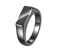 OAKKY 5MM Simple Classique Coupe Carrée Bord Biseauté Micro-sertie de Zirconia Anneau Couple Uni Unisexe en Acier Inoxydable Alliance de Mariage Noir Taille 62