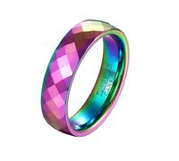 OAKKY 6MM Cool Simple Classique Mince Miroir Polu Dôme Polygonal Losange Multi-Facettes Bague Unisexe Tungstène Acier Alliance Arc-en-Ciel Taille 62