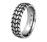 OAKKY 6mm Pneu Bande de Roulement Rainuré Motard Bague Homme Acier Inoxydable Gothic Punk Moto Style Fiançailles de Mariage Argent Taille 60