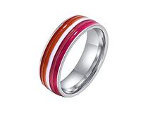 OAKKY 6mm Unique Cool Émail Colorée Rayures Homosexuels LGBT Gay Fierté Bague Unisex Acier Inoxydable Éternité Couple Alliances Lesbienne Taille 65