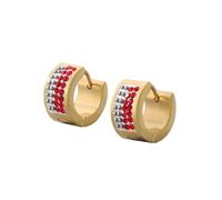OAKKY 7MM Créatif Cool Coloré Plein Cristal Doublé Petit Huggie Hoop Rond en Forme Couple Boucle d'Oreille Unisexe en Acier Inoxydable Stud Crochet Clip Rouge Or