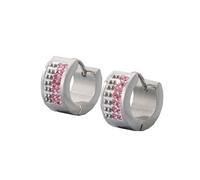 OAKKY 7MM Créatif Cool Coloré Plein Cristal Doublé Petit Huggie Hoop Rond en Forme Couple Boucle d'Oreille Unisexe en Acier Inoxydable Stud Crochet Clip Rose Argent