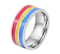OAKKY 8mm Unique Cool Émail Colorée Rayures Homosexuels LGBT Gay Fierté Bague Unisex Acier Inoxydable Éternité Couple Alliances Pansexuel Taille 65