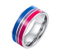 OAKKY 8mm Unique Cool Émail Colorée Rayures Homosexuels LGBT Gay Fierté Bague Unisex Acier Inoxydable Éternité Couple Alliances Bisexuel Taille 65