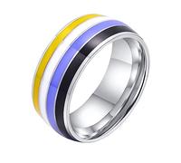 OAKKY 8mm Unique Cool Émail Colorée Rayures Homosexuels LGBT Gay Fierté Bague Unisex Acier Inoxydable Éternité Couple Alliances Non-Binaire Taille 60