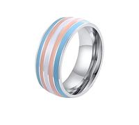 OAKKY 8mm Unique Cool Émail Colorée Rayures Homosexuels LGBT Gay Fierté Bague Unisex Acier Inoxydable Éternité Couple Alliances Transgenre Taille 62