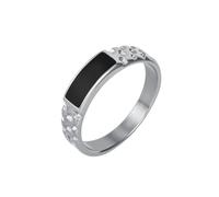 OAKKY Acier Inoxydable Bague Auriculaire pour Homme Femme Noir Rectangulaire Incrustation Band Martelé Texture Bijoux Cadeau pour Couple