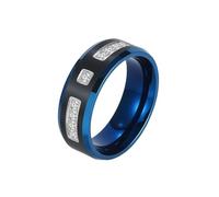 OAKKY Acier Inoxydable Bague Homme Promesse Alliance Bicolore avec Zirconia Bijou Minimaliste Unique Bleu Noir Taille 70