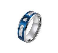 OAKKY Acier Inoxydable Bague Homme Promesse Alliance Bicolore avec Zirconia Bijou Minimaliste Unique Argent Bleu Taille 62