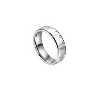 OAKKY Acier Inoxydable Bague Promesse Bagues Argenté Alliage Mariage Bande Géométrique Gravée Design Simple Couple Bagues Quotidiennes Taille Femme 62