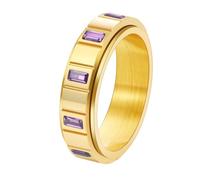 OAKKY Acier Inoxydable Bague Rotative pour Femme Coupe Rectangulaire Zircone Cubique Bande Éternité avec Fonction Spinner