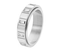 OAKKY Acier Inoxydable Bague Rotative pour Femme Coupe Rectangulaire Zircone Cubique Bande Éternité avec Fonction Spinner